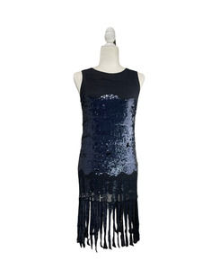 Kate Moss for Top Shop Sequined Fringe Navy Tank Mini Dress UK10 US 6 READ